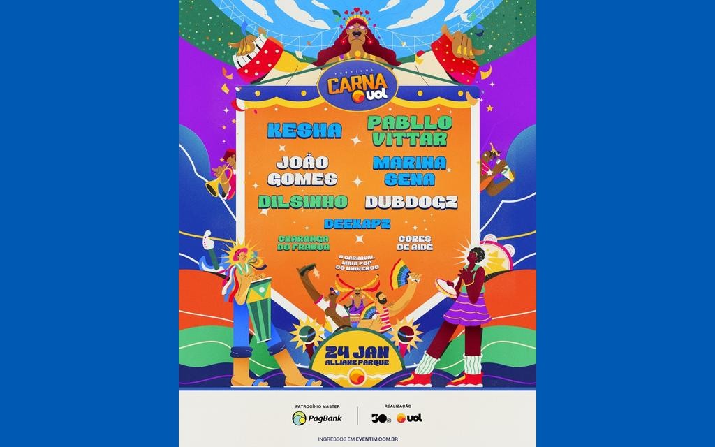 Kesha, Pabllo Vittar, João Gomes e Marina Sena se apresentam dia 24 de janeiro no CarnaUOL 2026