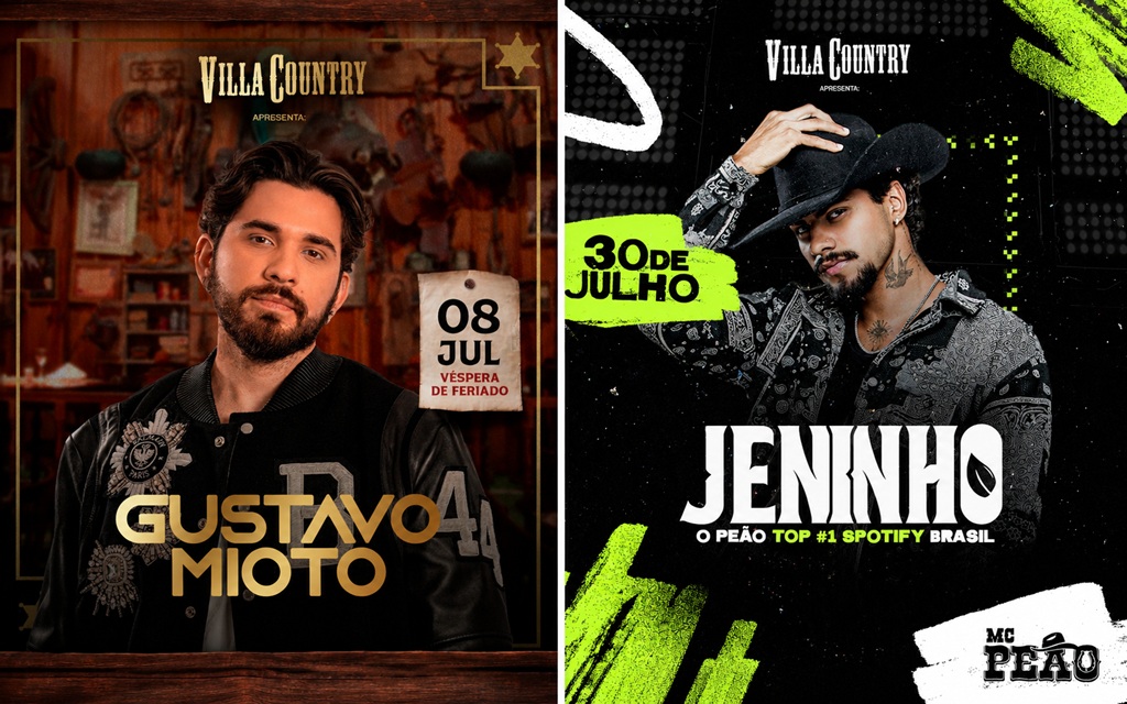 Arraiá e shows de Gustavo Mioto e Jeninho são os destaques na programação de julho do Villa Country