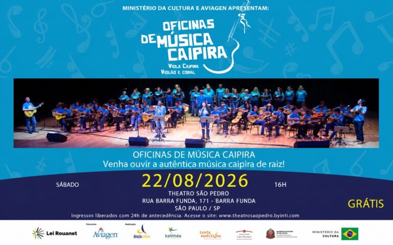 Oficinas de Música Caipira levam clássicos de raiz ao Theatro São Pedro em São Paulo no dia 22 de agosto